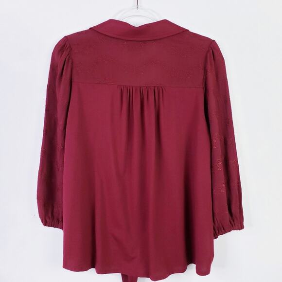 Venessa Virginia for Anthropologie Red Lenora Blouse V-neck Waist tie‎ Medium - Picture 7 of 10
